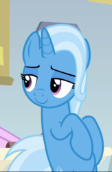 Size: 611x939 | Tagged: safe, screencap, trixie, pony, g4, road to friendship, belly, bipedal, bipedal leaning, cropped, female, leaning, lidded eyes, mare, smiling, smirk, solo