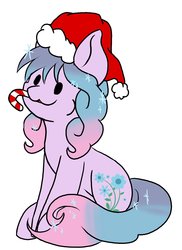 Size: 1544x2120 | Tagged: safe, artist:noxi1_48, oc, oc only, pony, :3, candy, candy cane, christmas, commission, dot eyes, food, happy, hat, holiday, santa hat, simple background, solo, sugar cane, white background, ych result