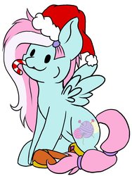 Size: 1576x2100 | Tagged: safe, artist:noxi1_48, kerfuffle, pony, g4, :3, candy, candy cane, christmas, commission, dot eyes, food, happy, hat, holiday, santa hat, simple background, solo, sugar cane, white background, your character here