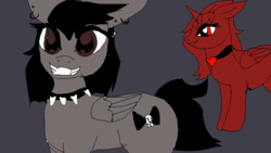 Size: 683x384 | Tagged: safe, oc, oc only, alicorn, pegasus, pony, alicorn oc, collar, duo, ear piercing, earring, edgy, female, goth, heart, horn, jewelry, mare, necklace, piercing, red, spiked collar