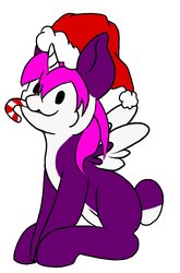 Size: 1384x2099 | Tagged: safe, artist:noxi1_48, oc, oc only, alicorn, pony, :3, candy, candy cane, christmas, commission, dot eyes, food, happy, hat, holiday, santa hat, simple background, solo, sugar cane, white background, ych result