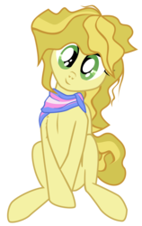 Size: 1238x1956 | Tagged: safe, artist:aaronmk, oc, oc only, oc:tavi, pegasus, pony, 2020 community collab, derpibooru community collaboration, chest fluff, clothes, green eyes, looking at you, pride, pride flag, scarf, simple background, sitting, smiling, solo, transgender, transgender pride flag, transparent background, vector, wavy mane, wavy tail