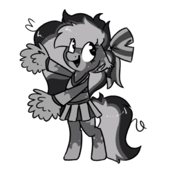 Size: 1500x1500 | Tagged: safe, artist:northwindsmlp, oc, oc:cocoa milk, pony, animated, cheerleader outfit, clothes, female, gif, mare, monochrome, pom pom, solo
