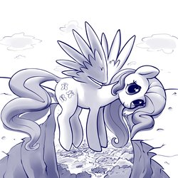 Size: 4000x4000 | Tagged: safe, alternate version, artist:dimfann, fluttershy, pegasus, pony, dragonshy, g4, absurd resolution, cloud, cute, dock, female, hop skip and jump, mare, monochrome, scene interpretation, shyabetes, sky, solo, spread wings, this is my life now, wings
