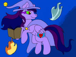 Size: 1024x768 | Tagged: safe, artist:wolfspiritclan, oc, oc:pony adean, oc:stormy nights, pegasus, pony, cape, clothes, conjuring, fire, hat, levitation, looking back, magic, original character do not steal, sombra eyes, telekinesis, witch hat