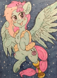 Size: 2888x3962 | Tagged: safe, artist:chibichangeling, kerfuffle, pegasus, pony, g4, my little pony: friendship is magic, my little pony: rainbow roadtrip, amputee, female, high res, snow, snowfall, solo, traditional art