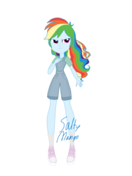 Size: 1500x2000 | Tagged: safe, artist:saltymango, rainbow dash, equestria girls, g4, alternate clothes, alternate hairstyle, clothes, converse, cute, looking away, overalls, shoes, vector