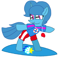 Size: 1029x1001 | Tagged: safe, artist:徐詩珮, spring rain, pony, unicorn, series:springshadowdrops diary, series:springshadowdrops life jacket days, g4, cute, lifeguard, lifeguard spring rain, simple background, spring rain's lifeguard whistle, springbetes, surfing, transparent background, whistle