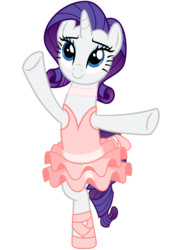 Size: 2200x3050 | Tagged: safe, rarity, pony, unicorn, g4, alternate hairstyle, ballerina, ballet, ballet slippers, clothes, collar, female, high res, one arm out, one arm up, raririna, simple background, solo, standing on one leg, tutu, white background