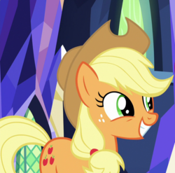 Size: 726x718 | Tagged: safe, screencap, applejack, earth pony, pony, g4, the last laugh, cropped, cute, female, freckles, jackabetes, mare, smiling, solo