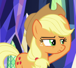 Size: 732x656 | Tagged: safe, screencap, applejack, earth pony, pony, g4, the last laugh, cropped, female, freckles, mare, solo