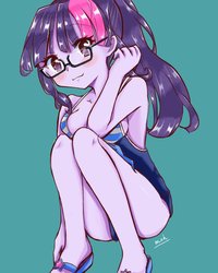 Size: 1638x2048 | Tagged: safe, artist:moh_mlp2, sci-twi, twilight sparkle, equestria girls, g4, my little pony equestria girls: better together, breasts, clothes, glasses, sandals, simple background, swimsuit