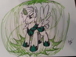 Size: 3264x2448 | Tagged: safe, artist:lucas_gaxiola, oc, oc only, alicorn, pony, alicorn oc, clothes, frown, high res, hoof shoes, horn, male, solo, stallion, traditional art