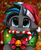 Size: 1446x1764 | Tagged: safe, artist:pridark, oc, oc only, oc:blaze, pony, unicorn, bell, blushing, candy, candy cane, christmas, commission, cute, food, hat, holiday, mouth hold, ocbetes, pridark's christmas ponies, santa hat, solo, wreath, ych result