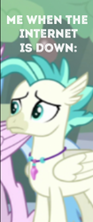Size: 230x547 | Tagged: safe, edit, edited screencap, screencap, silverstream, terramar, hippogriff, g4, student counsel, caption, cropped, meme, solo focus, the internet in a nutshell, this will end in tears, this will not end well, wi-fi