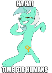 Size: 402x568 | Tagged: safe, anonymous artist, lyra heartstrings, pony, g4, 4chan, caption, colored, drawthread, fangirl, female, funny, grin, humie, image macro, meme, no tail, ponified meme, simple background, smiling, solo, subverted meme, text, that pony sure does love humans, upright