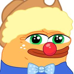 Size: 894x894 | Tagged: safe, artist:mlpsmark, applejack, frog, g4, 1000 years in photoshop, afro, alternate hairstyle, clown, clown nose, female, meme, no pony, pepe the frog, pony coloring, red nose, solo, species swap
