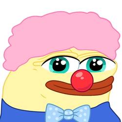 Size: 894x894 | Tagged: safe, artist:mlpsmark, fluttershy, frog, g4, 1000 years in photoshop, afro, alternate hairstyle, clown, clown nose, female, meme, no pony, pepe the frog, pony coloring, red nose, solo, species swap