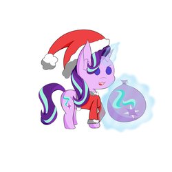 Size: 3300x3300 | Tagged: safe, artist:iceflare0714, starlight glimmer, pony, unicorn, g4, christmas, clothes, costume, female, glowing horn, hat, high res, holiday, horn, padoru, santa costume, santa hat, solo