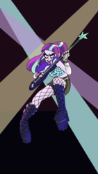 Size: 750x1330 | Tagged: safe, artist:ponyretirementhome, starlight glimmer, equestria girls, g4, boots, clothes, edgelight glimmer, emo, female, fishnet stockings, goth, guitar, musical instrument, shoes, solo, teenage glimmer, teenager, tongue out, younger