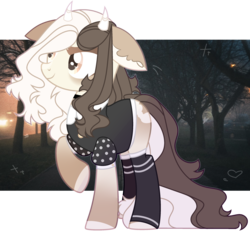 Size: 2873x2649 | Tagged: safe, artist:rerorir, oc, oc only, earth pony, pony, base used, clothes, female, high res, horns, mare, socks, solo, tree