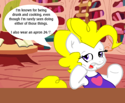 Size: 564x466 | Tagged: safe, artist:chefpyro, surprise, pony, pinkiepieskitchen, g4, apron, clothes, female, golden oaks library, solo, style emulation