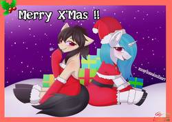 Size: 1062x753 | Tagged: safe, artist:chagold, earth pony, pony, unicorn, christmas, female, holiday, siblings, sisters