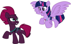 Size: 10343x6459 | Tagged: safe, alternate version, artist:ejlightning007arts, edit, fizzlepop berrytwist, tempest shadow, twilight sparkle, alicorn, pony, unicorn, g4, broken horn, clothes, cute, equestria girls outfit, eye scar, female, flying, happy, horn, lesbian, open mouth, redesign, running, scar, ship:tempestlight, shipping, simple background, smiling, swimsuit, transparent background, twilight sparkle (alicorn), two-piece swimsuit, vector