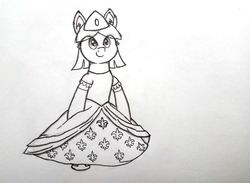 Size: 3128x2284 | Tagged: safe, artist:syndyfon, oc, oc only, oc:elonrie, pony, clothes, crown, dress, gloves, high res, jewelry, regalia, solo, standing, traditional art