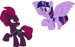 Size: 10343x6459 | Tagged: safe, alternate version, artist:ejlightning007arts, derpibooru exclusive, edit, fizzlepop berrytwist, tempest shadow, twilight sparkle, alicorn, pony, unicorn, g4, broken horn, clothes, cute, cutie mark, equestria girls outfit, eye scar, female, fireworks, flying, happy, horn, lesbian, open mouth, redesign, running, scar, ship:tempestlight, shipping, simple background, smiling, swimsuit, tempest's cutie mark, transparent background, twilight sparkle (alicorn), vector