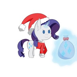 Size: 3300x3300 | Tagged: safe, artist:iceflare0714, rarity, pony, unicorn, g4, christmas, clothes, costume, female, glowing horn, hat, high res, holiday, horn, padoru, santa costume, santa hat, solo