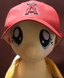 Size: 2040x2488 | Tagged: safe, fluttershy, pegasus, pony, g4, baseball, baseball cap, cap, female, hat, high res, irl, looking at you, los angeles angels, mlb, photo, plushie, sports, sports fan, wings