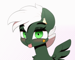 Size: 1299x1037 | Tagged: safe, artist:n0nnny, oc, oc:summer breeze, pony, g4, :p, animated, blushing, frame by frame, gif, gift art, looking at you, male, tongue out