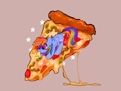 Size: 1131x854 | Tagged: safe, artist:poneko-chan, rainbow dash, pegasus, pony, g4, cute, dashabetes, eating, female, food, mare, pizza, ponies in food, simple background, solo, stars, that pony sure does love pizza