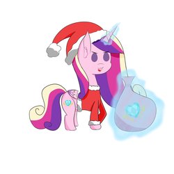 Size: 3300x3300 | Tagged: safe, artist:iceflare0714, princess cadance, alicorn, pony, g4, christmas, clothes, costume, female, glowing horn, hat, high res, holiday, horn, padoru, santa costume, santa hat, solo