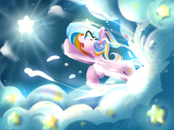 Size: 1600x1200 | Tagged: safe, artist:oofycolorful, oc, oc only, oc:oofy colorful, pony, unicorn, cloud, solo, stars