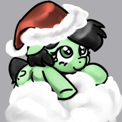 Size: 400x400 | Tagged: safe, artist:lockhe4rt, oc, oc only, oc:filly anon, earth pony, pony, christmas, cute, female, filly, hat, holiday, prone, santa hat, simple background, solo