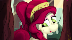 Size: 2562x1440 | Tagged: safe, artist:not_texmex, derpibooru exclusive, cherry jubilee, pony, g4, 16:9, cropped, female, looking back, outdoors, solo, tree, wallpaper