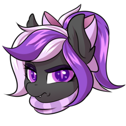Size: 2000x2000 | Tagged: safe, artist:ask-colorsound, oc, oc only, oc:nightwalker, pony, bow, clothes, emotes, fangs, frown, hair bow, high res, looking at you, scarf, simple background, slit pupils, solo, transparent background