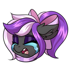 Size: 2000x2000 | Tagged: safe, artist:ask-colorsound, oc, oc only, oc:nightwalker, pony, bow, clothes, crying, emotes, eyes closed, fangs, hair bow, high res, open mouth, scarf, simple background, slit pupils, solo, transparent background