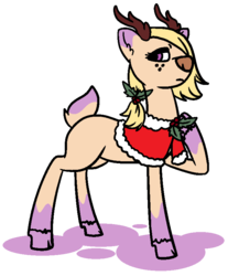 Size: 676x816 | Tagged: safe, artist:dragonflyfire8, artist:ponebox, oc, oc only, deer, deer pony, original species, clothes, female, freckles, hair over one eye, holly, raised hoof, simple background, solo, transparent background
