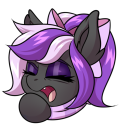 Size: 2000x2000 | Tagged: safe, artist:ask-colorsound, oc, oc only, oc:nightwalker, pony, bow, clothes, emotes, eyes closed, fangs, hair bow, high res, open mouth, scarf, simple background, slit pupils, solo, transparent background, yawn