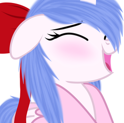 Size: 1234x1223 | Tagged: artist needed, safe, oc, oc only, oc:rioshi sweet, alicorn, pony, alicorn oc, blushing, bow, female, hair bow, horn, mare, simple background, smiling, solo, white background