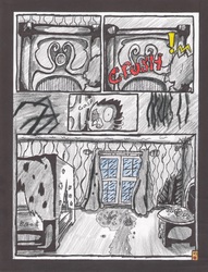 Size: 2507x3283 | Tagged: safe, artist:oatmeal155, oc, oc only, oc:steeltoe, griffon, comic:oat.meal, bed, comic, ever emerald manor, high res, rain, traditional art, window