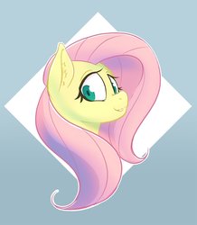 Size: 1023x1174 | Tagged: safe, artist:ikarooz, fluttershy, pony, g4, bust, cute, ear fluff, female, looking at you, mare, partial background, portrait, shyabetes, smiling, solo, three quarter view