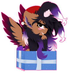 Size: 681x733 | Tagged: safe, artist:vanillaswirl6, oc, oc:cutie bun bun, pony, box, christmas, hat, holiday, pony in a box, pony present, present, santa hat, simple background, solo, transparent background