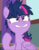 Size: 741x939 | Tagged: safe, screencap, twilight sparkle, alicorn, pony, a trivial pursuit, g4, my little pony: friendship is magic, cropped, evil smile, female, grin, mare, messy mane, sitting, smiling, solo, teeth, twilight snapple, twilight sparkle (alicorn)