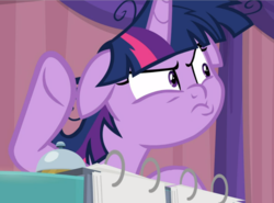 Size: 1155x853 | Tagged: safe, screencap, twilight sparkle, alicorn, pony, a trivial pursuit, bell, cropped, faic, female, floppy ears, mare, messy mane, solo, twilight snapple, twilight sparkle (alicorn)