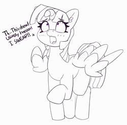 Size: 4474x4400 | Tagged: safe, artist:pabbley, twilight sparkle, alicorn, pony, g4, dialogue, ear fluff, female, floppy horn, horn, mare, monochrome, solo, twilight flopple, twilight sparkle (alicorn)