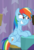 Size: 576x852 | Tagged: safe, screencap, matilda, rainbow dash, pegasus, pony, a trivial pursuit, g4, cropped, evil smile, female, grin, mare, rainbow dash is best facemaker, sitting, smiling, solo, teeth